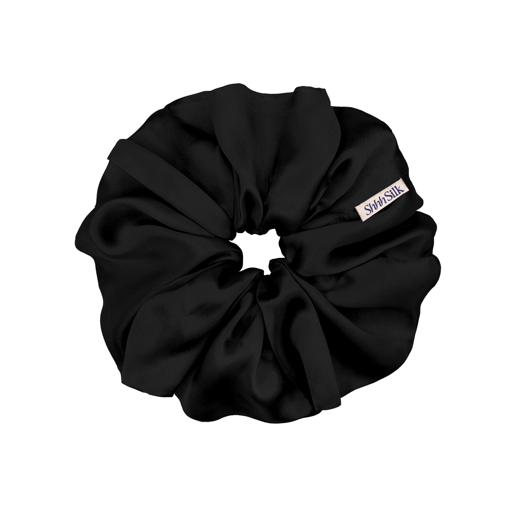 Oversized Black Silk Scrunchie